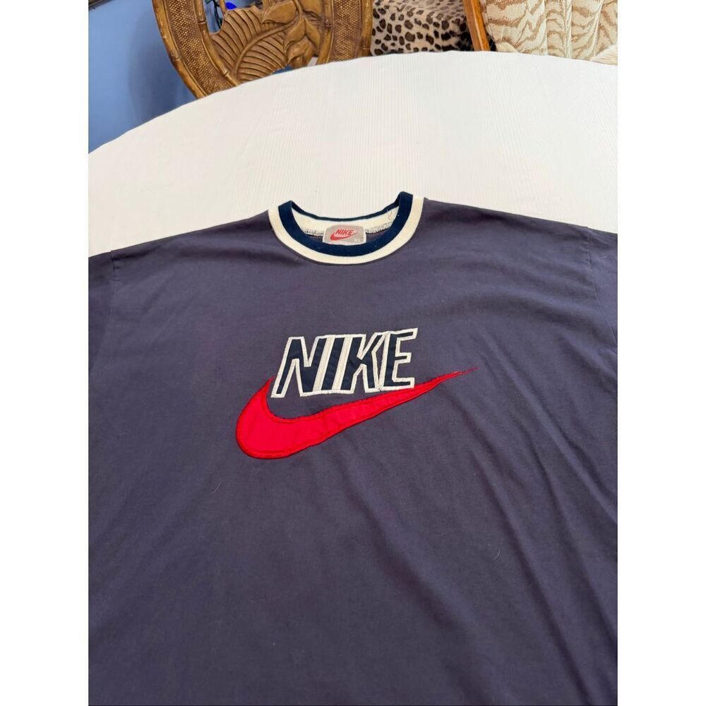 Nike Vintage Navy Blue Swoosh Short Sleeve T-Shirt Size XL - Picture 2 of 10